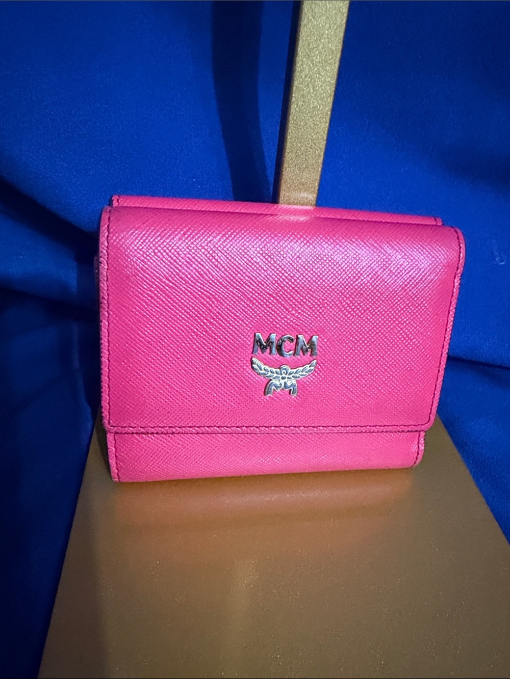 MCM Hot Pink Leather Compact Wallet with Silver Logo